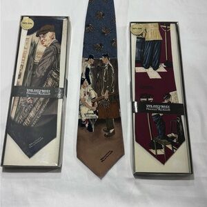3 VINTAGE NORMAN ROCKWELL SILK TIES. DOCTOR, GOLFER, & BOSTON RED SOCKS BASEBALL